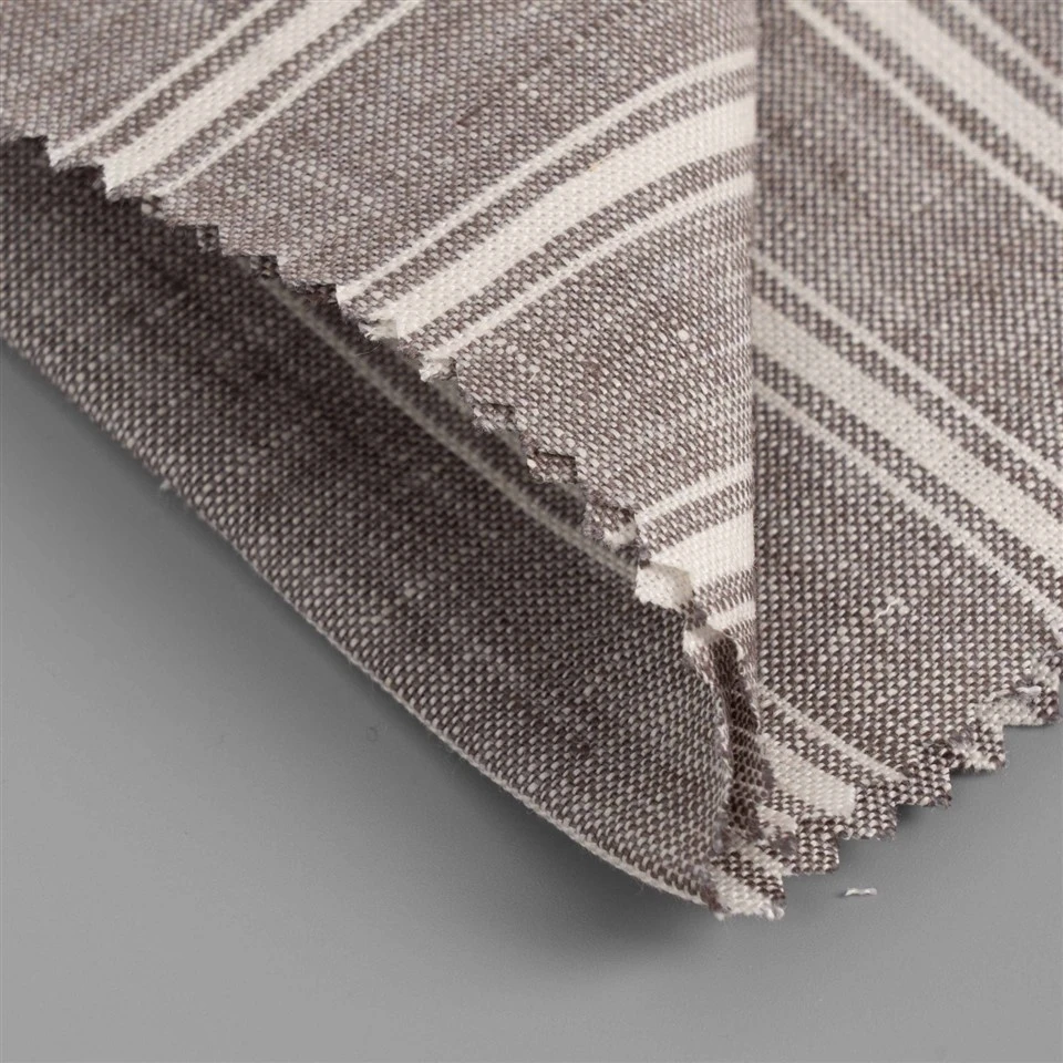 White Striped Natural Linen Fabric high quality